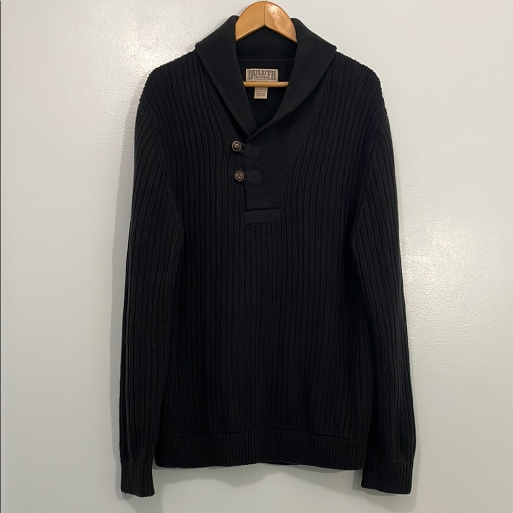 Duluth Black Cotton Wool Shawl Collar Pullover Sweater L